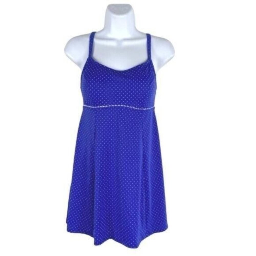 L.L. Bean Polka Dot One Piece Swimsuit Dress Large Purple Modest Whole Piece